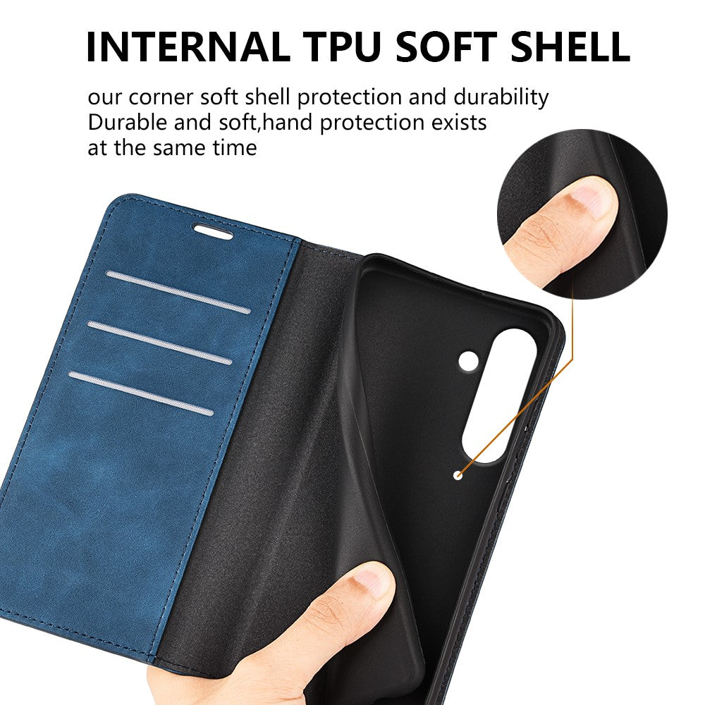 Til Samsung Galaxy S24 FE Etui, Hudvenligt, Faldbeskyttende Læderpung Telefoncover