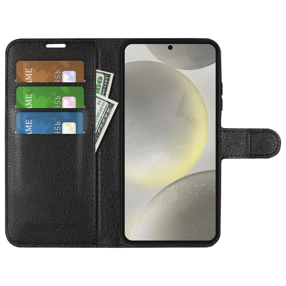 Til Samsung Galaxy S24 FE Pung Telefoncover Litchi Tekstur Anti-Tab Læder Folio Flip Cover