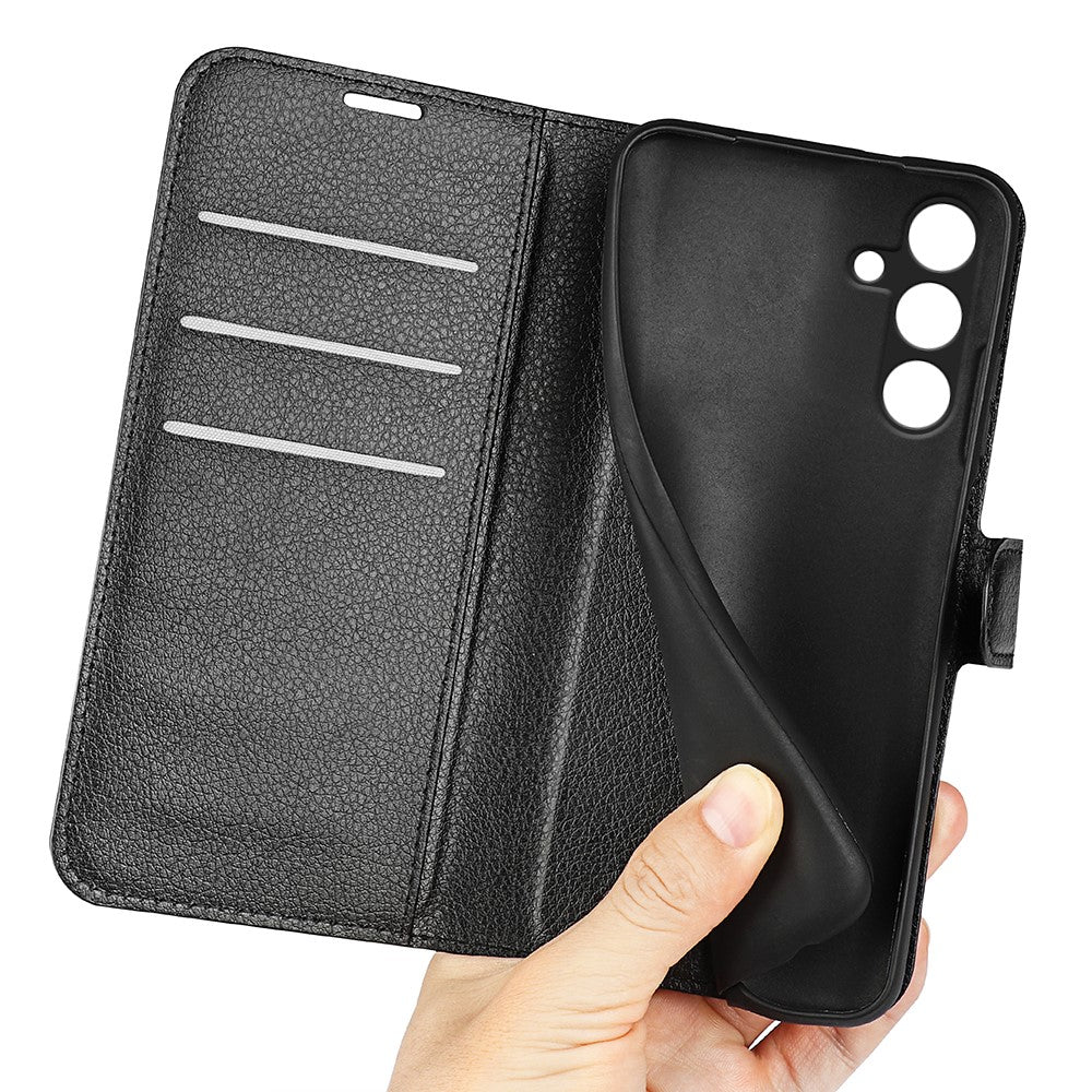 Til Samsung Galaxy S24 FE Pung Telefoncover Litchi Tekstur Anti-Tab Læder Folio Flip Cover