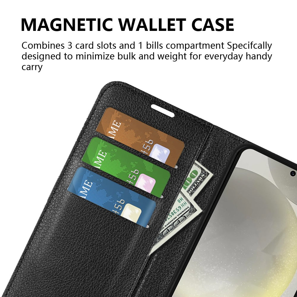 For Samsung Galaxy S24 FE Wallet Phone Case Litchi Texture Anti-Drop Leather Folio Flip Cover