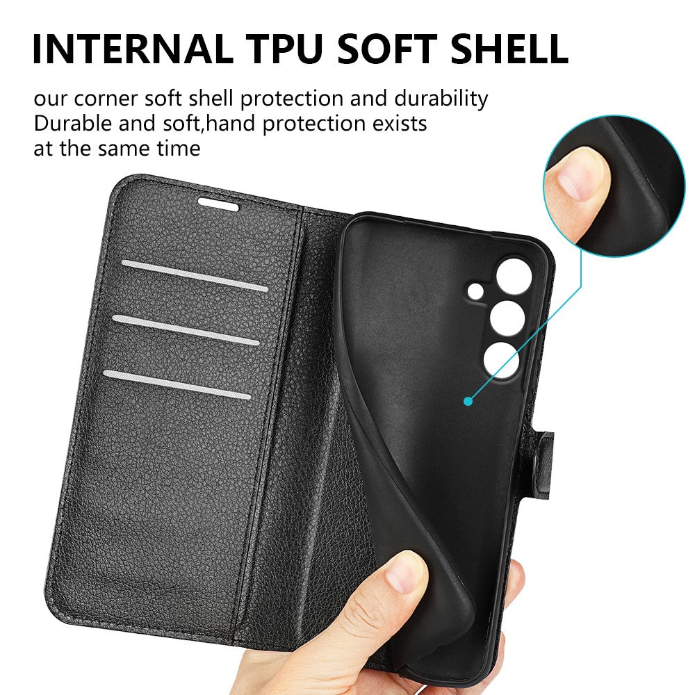 Til Samsung Galaxy S24 FE Pung Telefoncover Litchi Tekstur Anti-Tab Læder Folio Flip Cover
