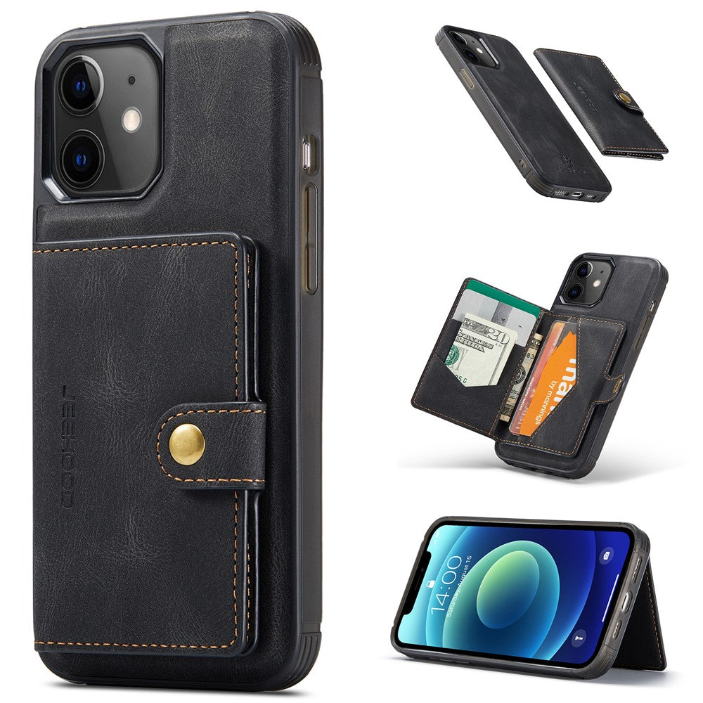 JEEHOOD J01 til iPhone 12 / 12 Pro etui Lædertelefonbagcover Magnetisk aftagelig korttaske