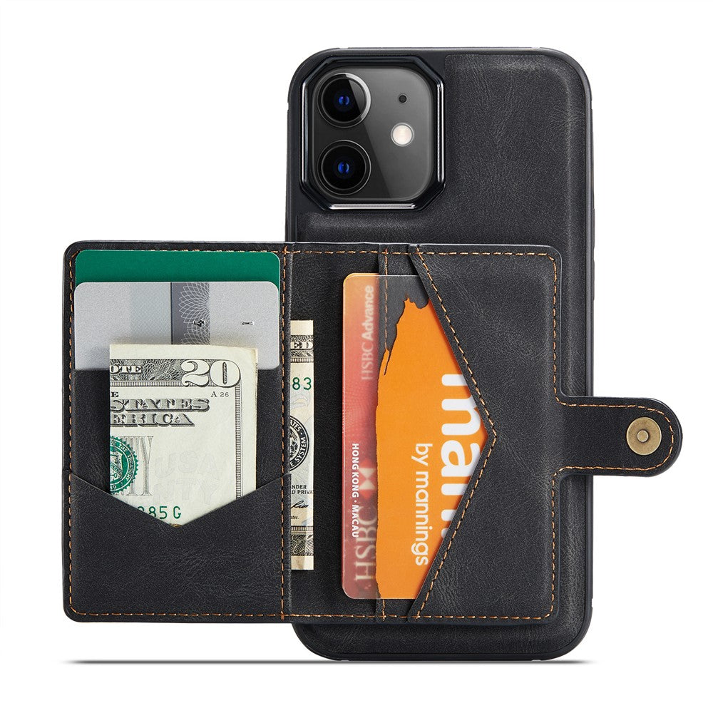 JEEHOOD J01 For iPhone 12 / 12 Pro Case Leather Phone Back Cover Magnetic Detachable Card Bag