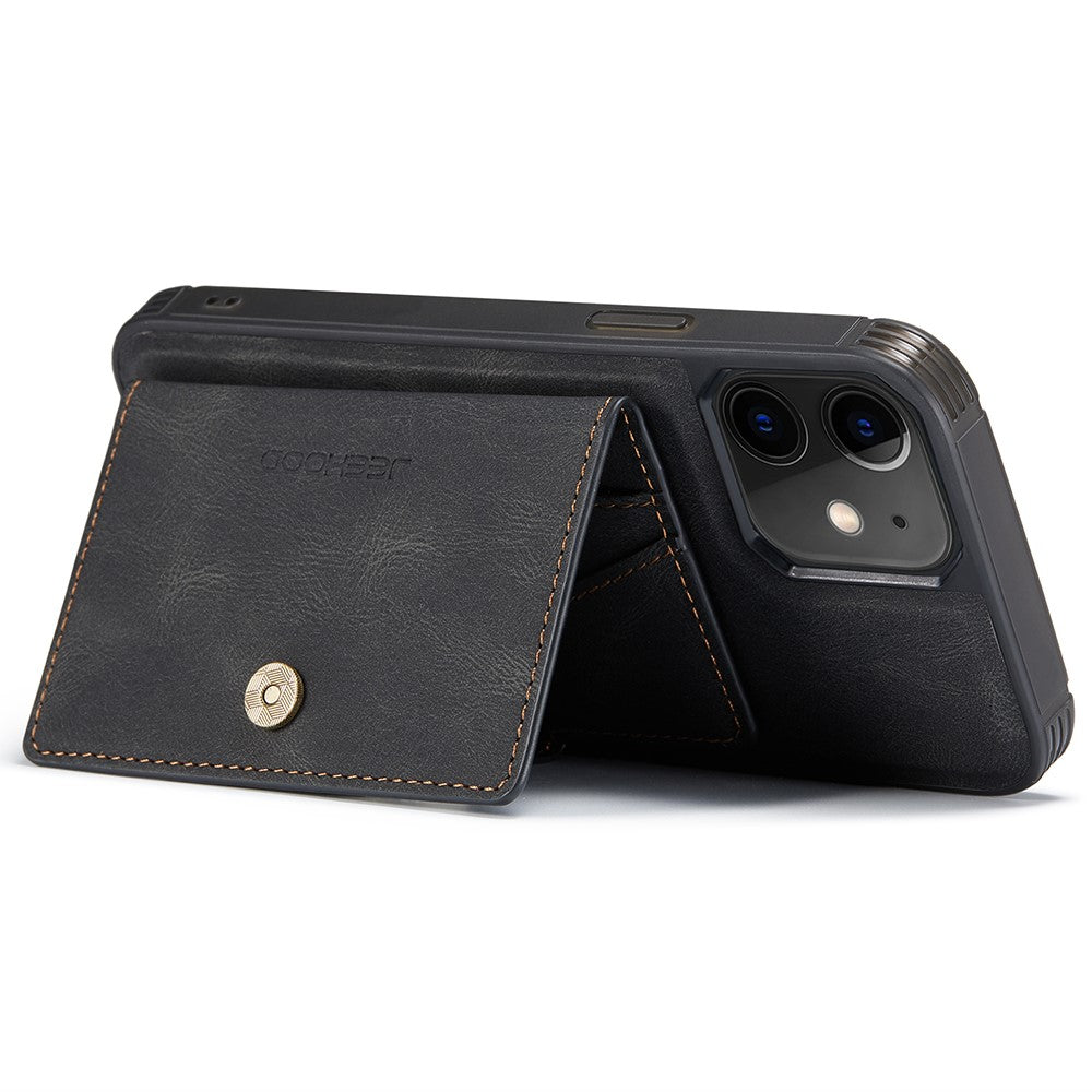 JEEHOOD J01 For iPhone 12 / 12 Pro Case Leather Phone Back Cover Magnetic Detachable Card Bag