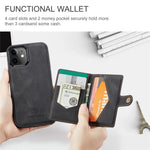 JEEHOOD J01 For iPhone 12 / 12 Pro Case Leather Phone Back Cover Magnetic Detachable Card Bag