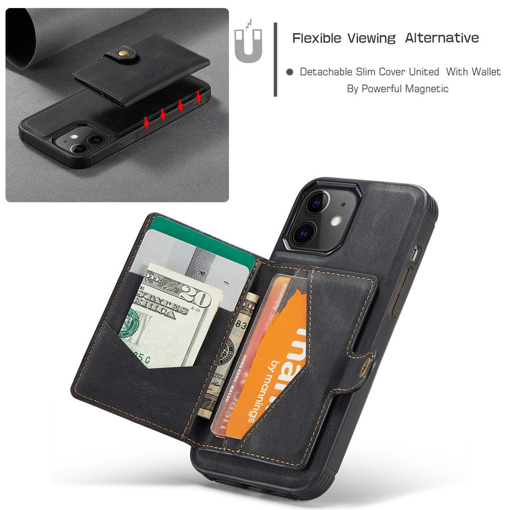 JEEHOOD J01 For iPhone 12 / 12 Pro Case Leather Phone Back Cover Magnetic Detachable Card Bag