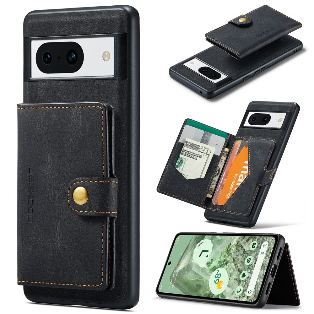 JEEHOOD J01 For Google Pixel 8a Case Leather + TPU Retro Phone Cover Detachable Magnetic Back Card Pocket