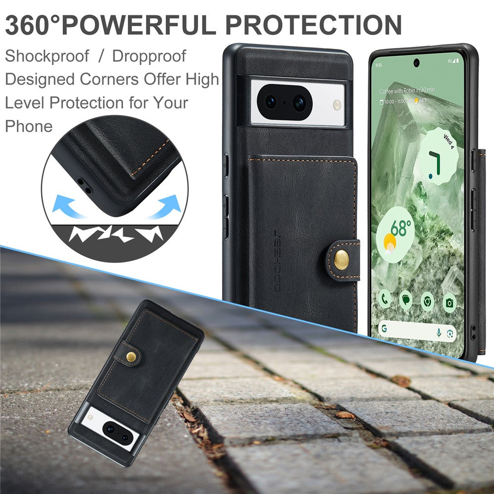 JEEHOOD J01 For Google Pixel 8a Case Leather + TPU Retro Phone Cover Detachable Magnetic Back Card Pocket