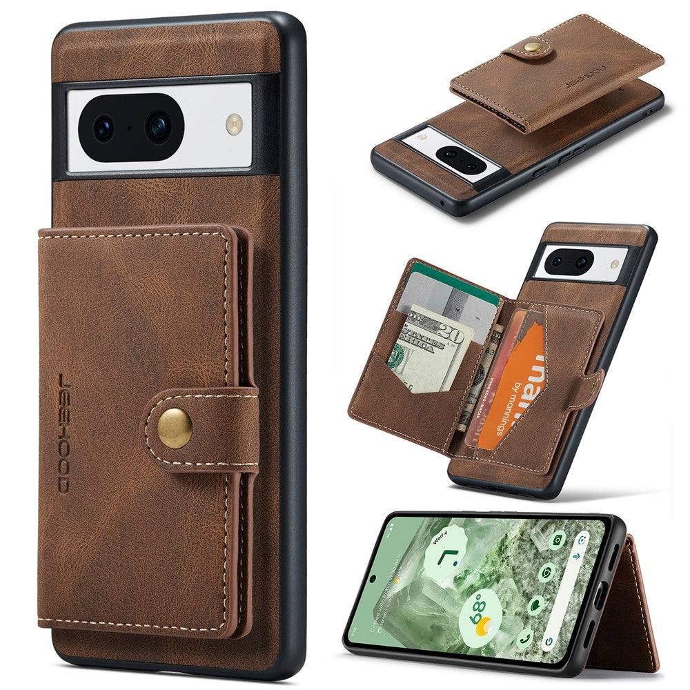 JEEHOOD J01 For Google Pixel 8a Case Leather + TPU Retro Phone Cover Detachable Magnetic Back Card Pocket