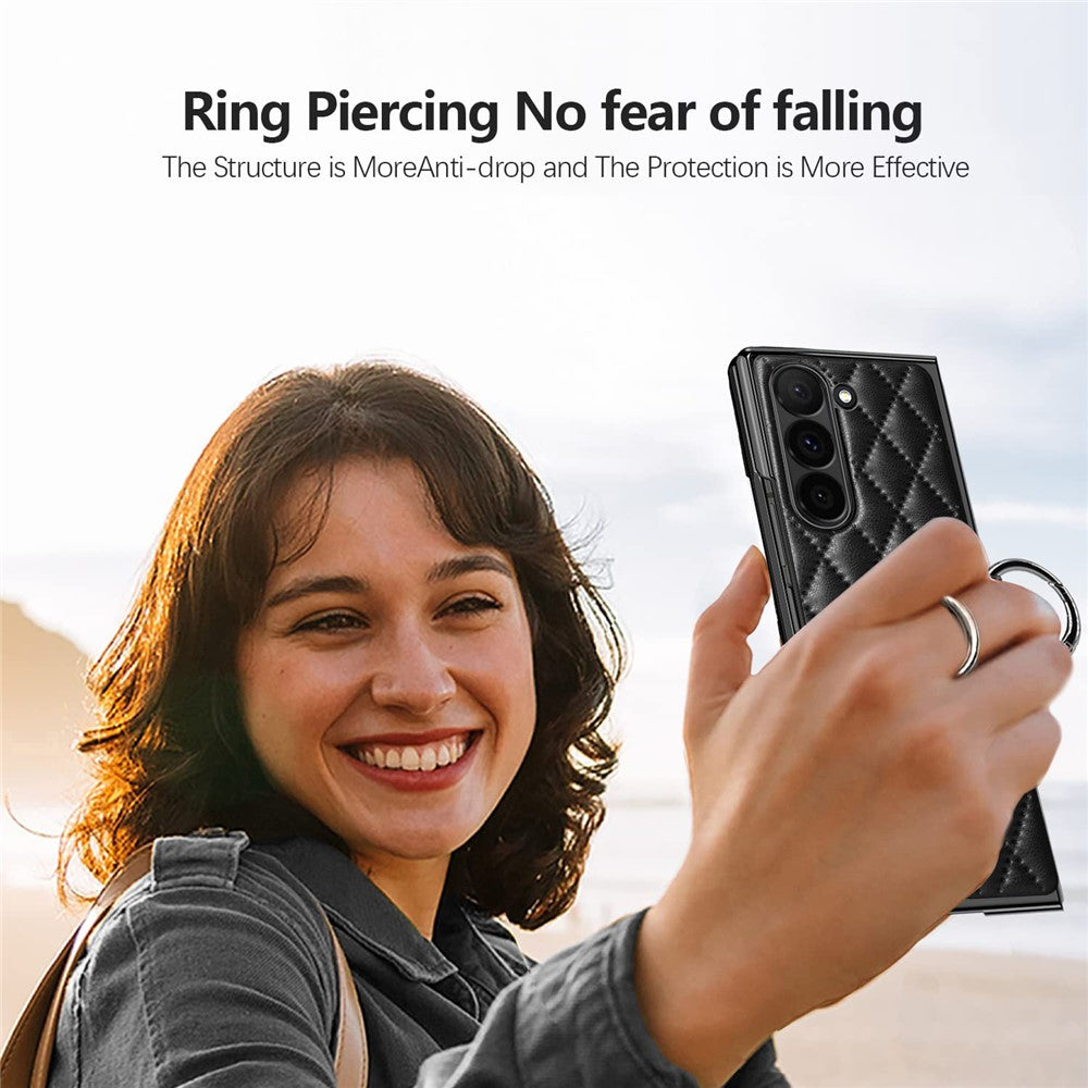 Til Samsung Galaxy Z Fold6 5G Etui Rhombus Gitter Telefoncover med Skærmbeskytter i Hærdet Glas