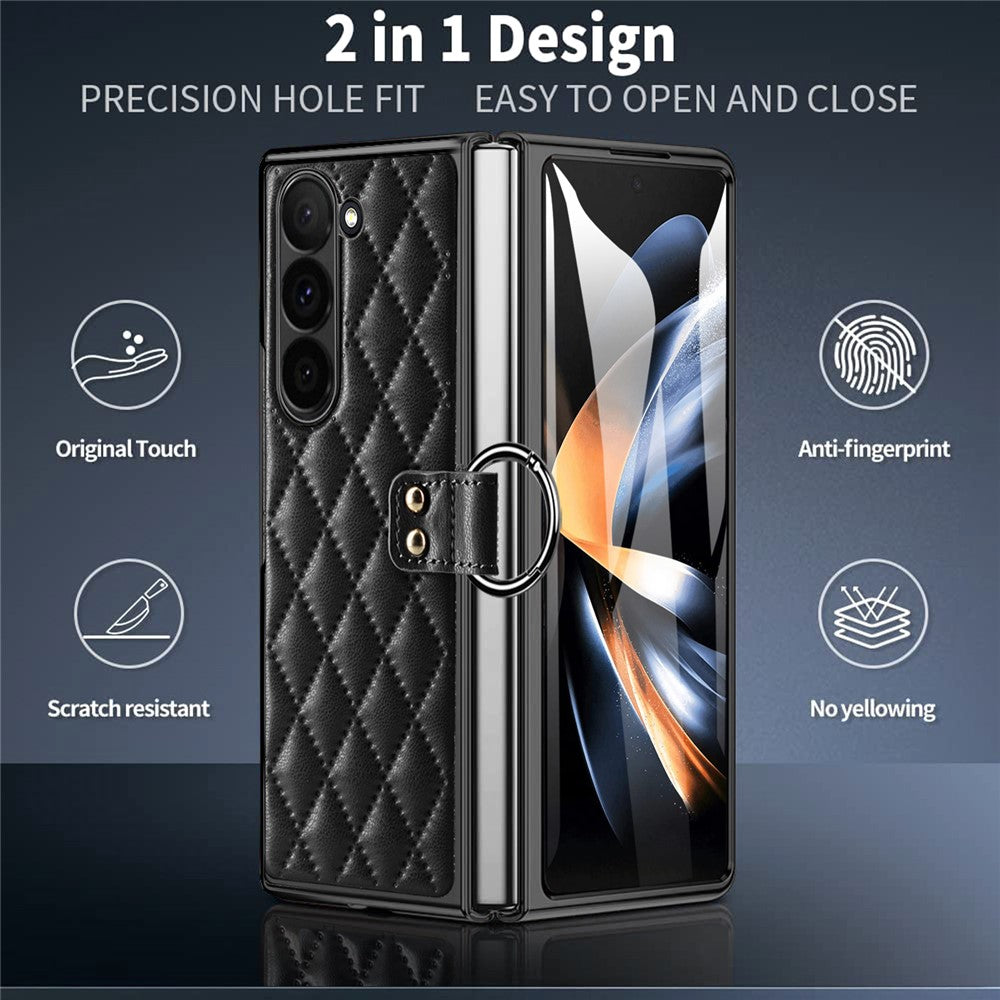 Til Samsung Galaxy Z Fold6 5G Etui Rhombus Gitter Telefoncover med Skærmbeskytter i Hærdet Glas