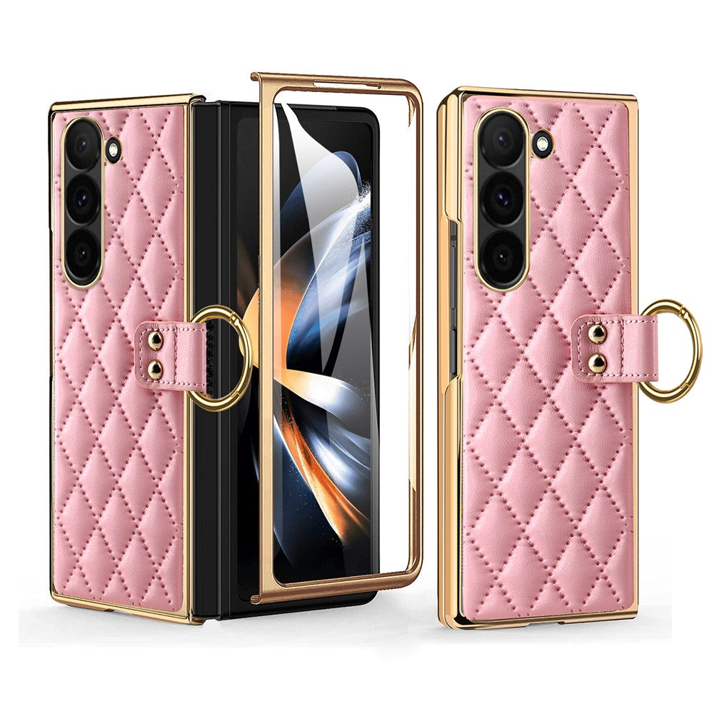 Til Samsung Galaxy Z Fold6 5G Etui Rhombus Gitter Telefoncover med Skærmbeskytter i Hærdet Glas