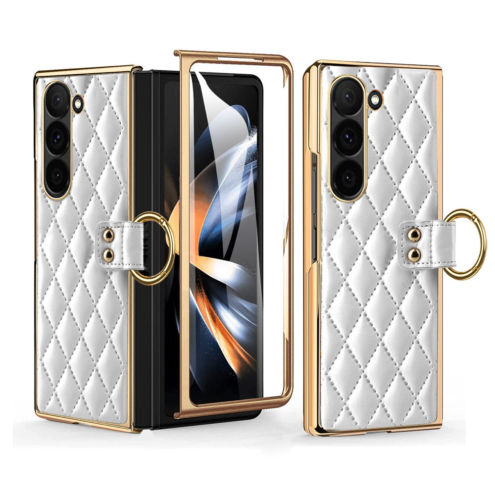 Til Samsung Galaxy Z Fold6 5G Etui Rhombus Gitter Telefoncover med Skærmbeskytter i Hærdet Glas