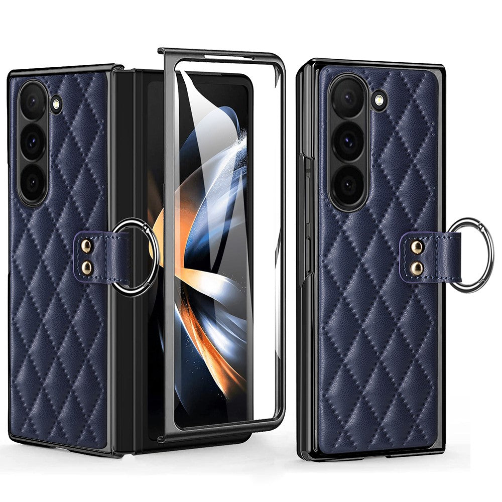 Til Samsung Galaxy Z Fold6 5G Etui Rhombus Gitter Telefoncover med Skærmbeskytter i Hærdet Glas