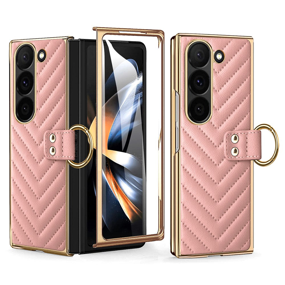 For Samsung Galaxy Z Fold6 5G Case V-Shape Pattern Kickstand PC Phone Cover