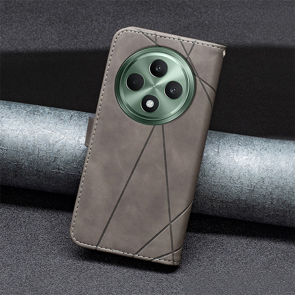 BINFEN COLOR For Oppo Reno12 F 5G Phone Cases Wallet Stand Geometry Imprint Leather Cover