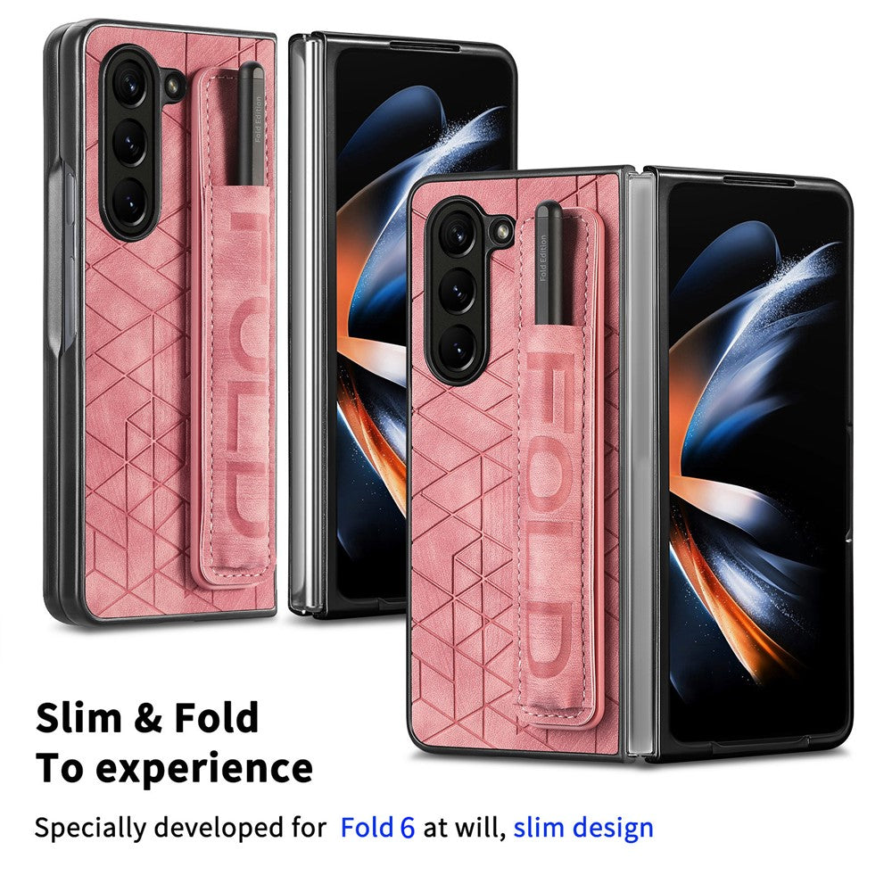 For Samsung Galaxy Z Fold6 5G Case Wrist Band Leather+PC Cover with Pen Slot