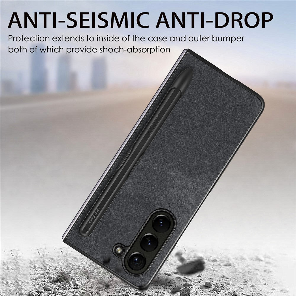 Til Samsung Galaxy Z Fold6 5G Etui Retro PU Læder+PC Cover med Penholder