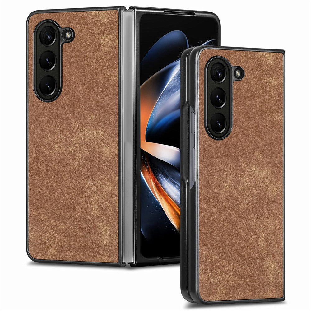 For Samsung Galaxy Z Fold6 5G Case Retro PU Leather Coated PC Folding Phone Cover