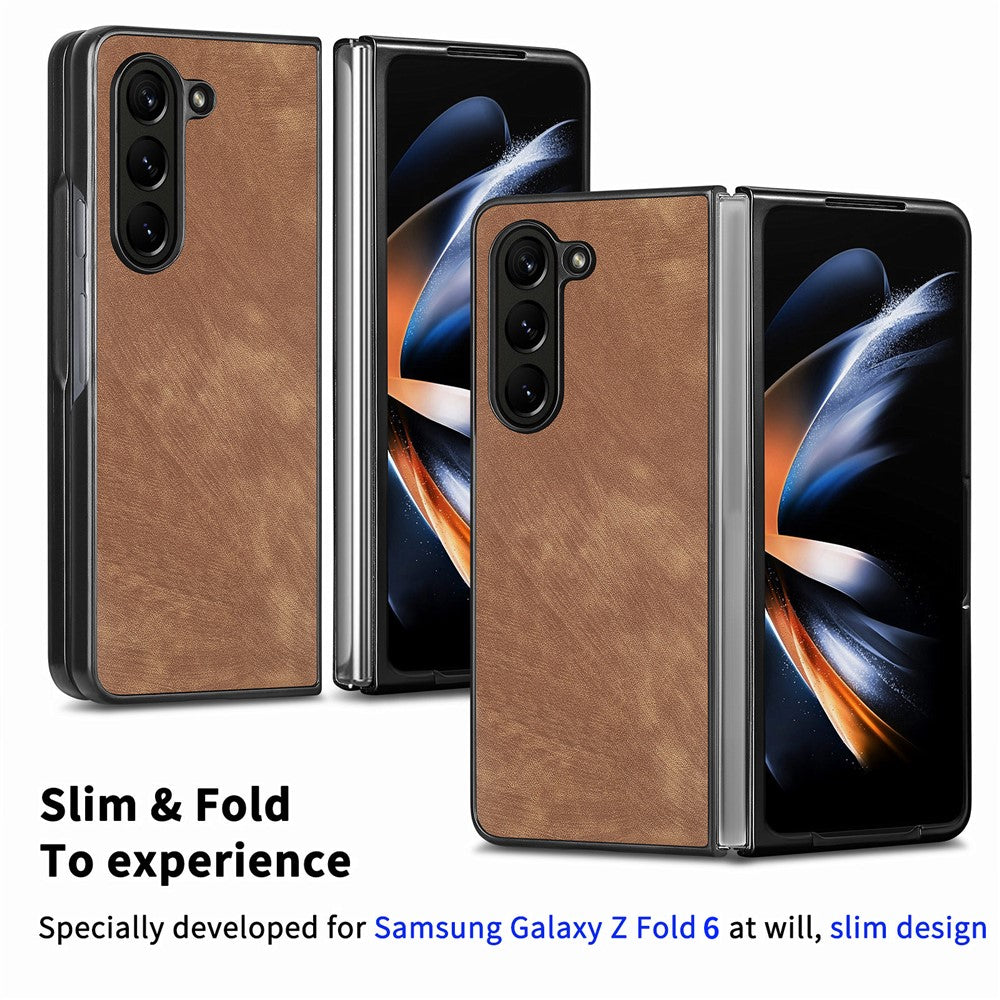 For Samsung Galaxy Z Fold6 5G Case Retro PU Leather Coated PC Folding Phone Cover