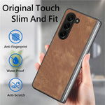 For Samsung Galaxy Z Fold6 5G Case Retro PU Leather Coated PC Folding Phone Cover