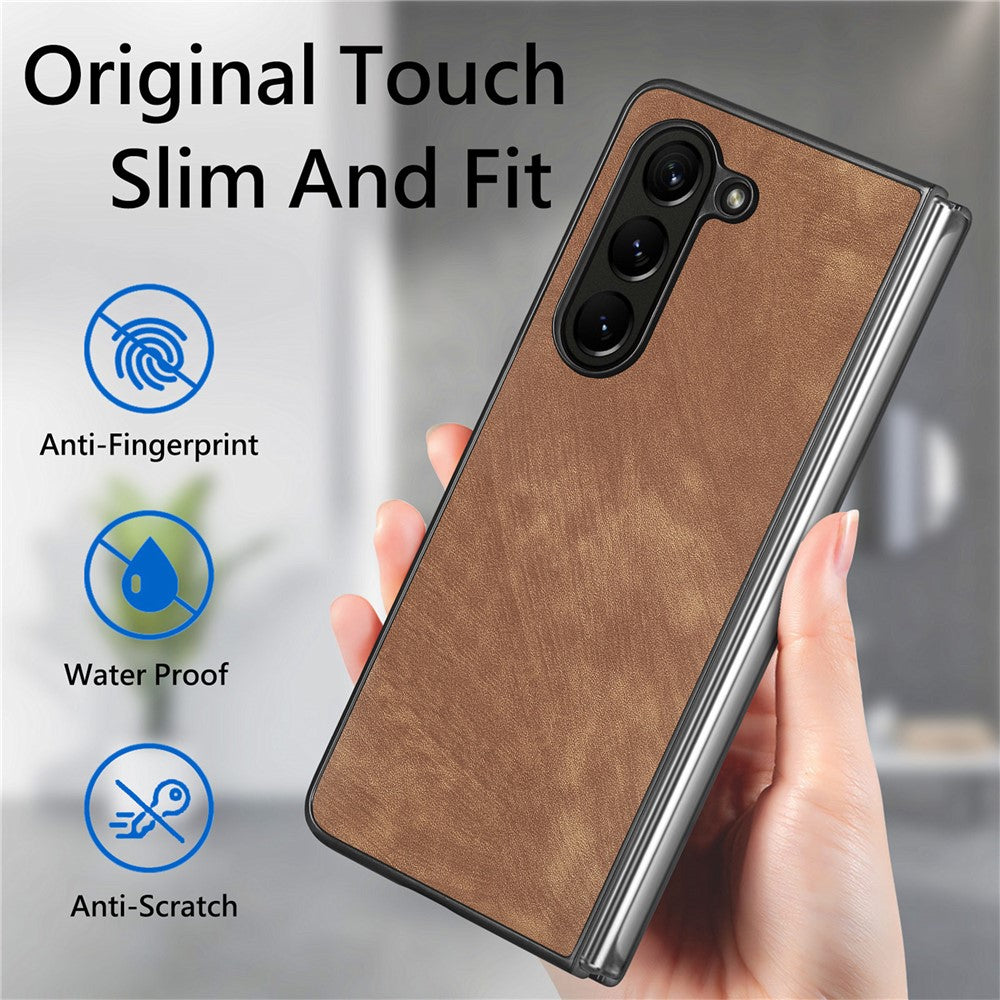 For Samsung Galaxy Z Fold6 5G Case Retro PU Leather Coated PC Folding Phone Cover
