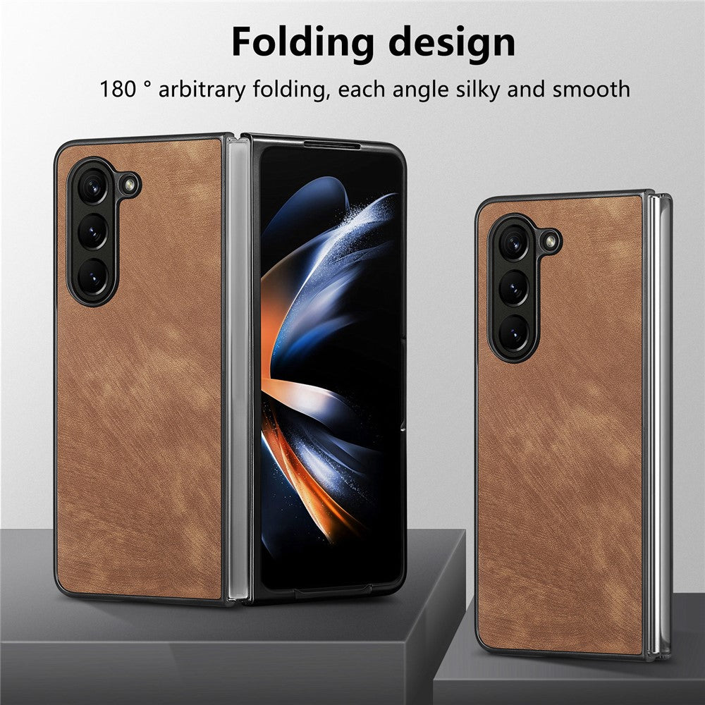 For Samsung Galaxy Z Fold6 5G Case Retro PU Leather Coated PC Folding Phone Cover