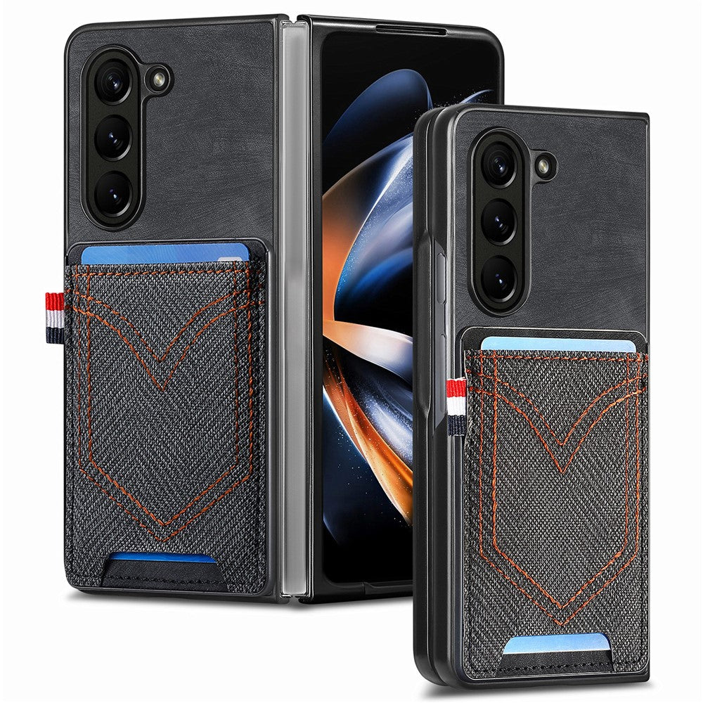 Til Samsung Galaxy Z Fold6 5G Etui Læder+PC Telefoncover med Denim Tekstur og Kortholder