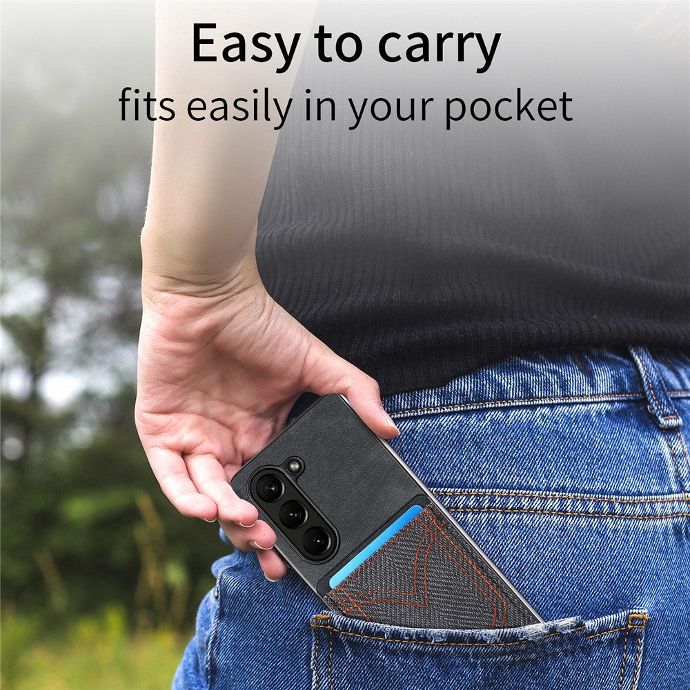 Til Samsung Galaxy Z Fold6 5G Etui Læder+PC Telefoncover med Denim Tekstur og Kortholder