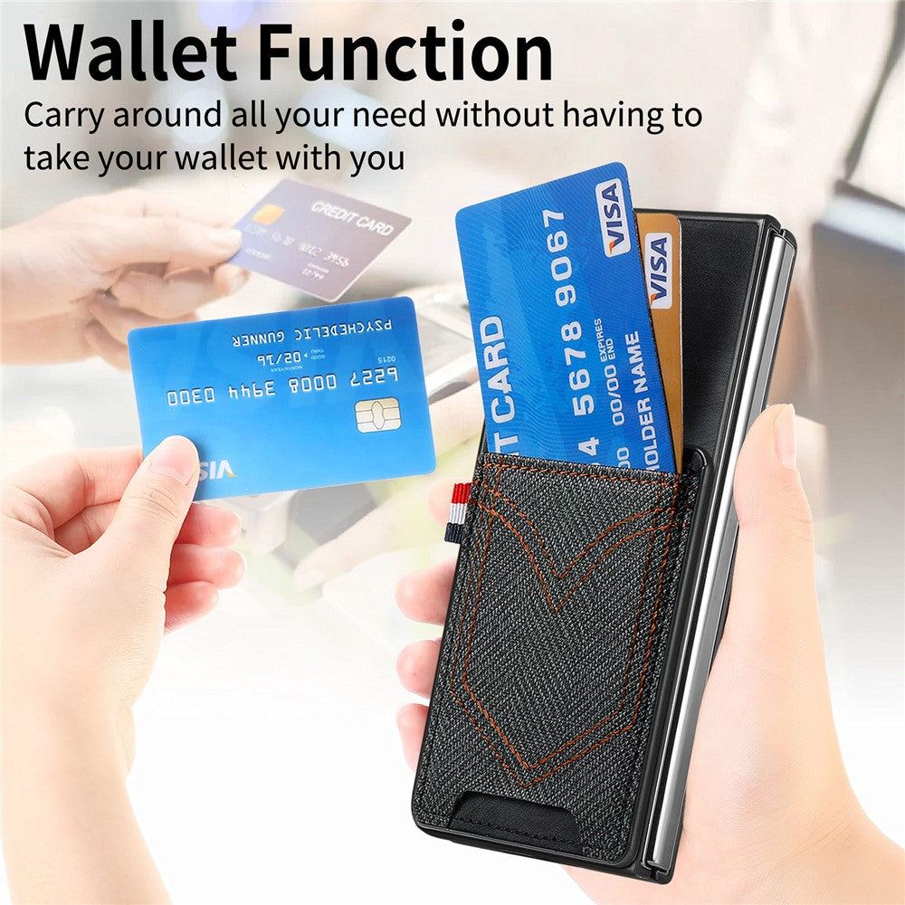 Til Samsung Galaxy Z Fold6 5G Etui Læder+PC Telefoncover med Denim Tekstur og Kortholder