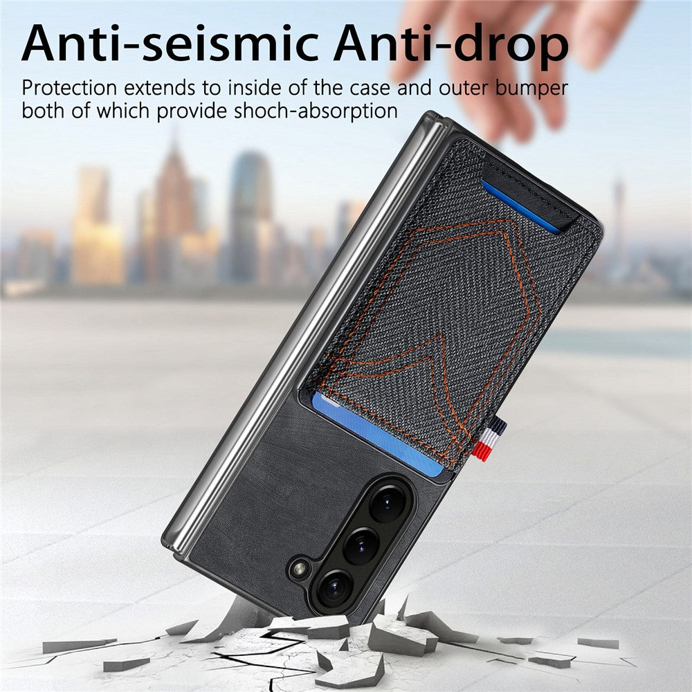 Til Samsung Galaxy Z Fold6 5G Etui Læder+PC Telefoncover med Denim Tekstur og Kortholder