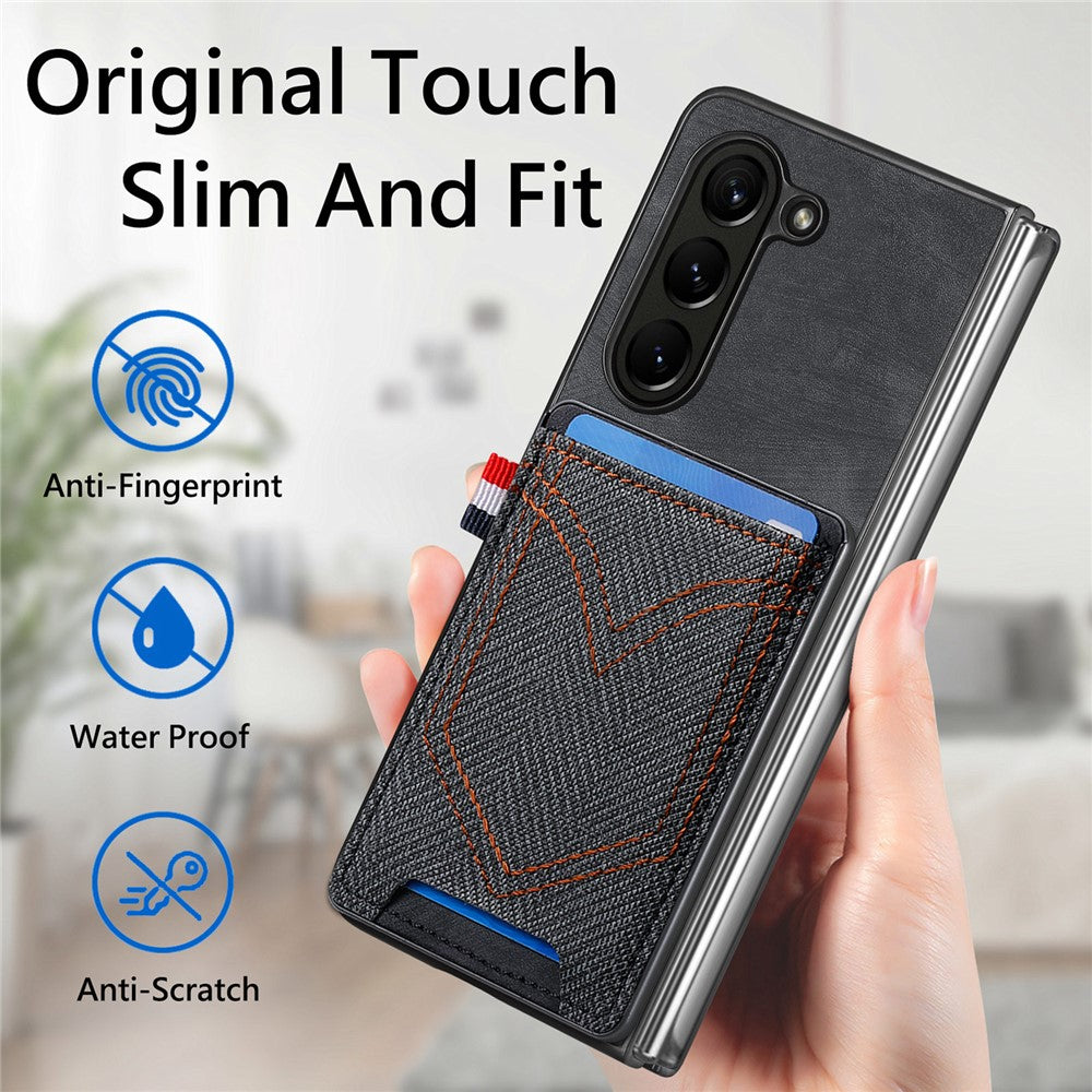 Til Samsung Galaxy Z Fold6 5G Etui Læder+PC Telefoncover med Denim Tekstur og Kortholder