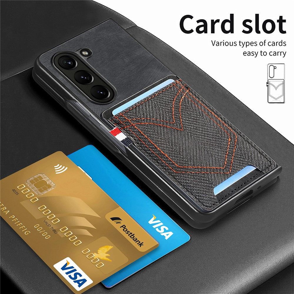 Til Samsung Galaxy Z Fold6 5G Etui Læder+PC Telefoncover med Denim Tekstur og Kortholder
