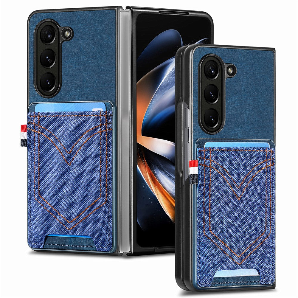 Til Samsung Galaxy Z Fold6 5G Etui Læder+PC Telefoncover med Denim Tekstur og Kortholder