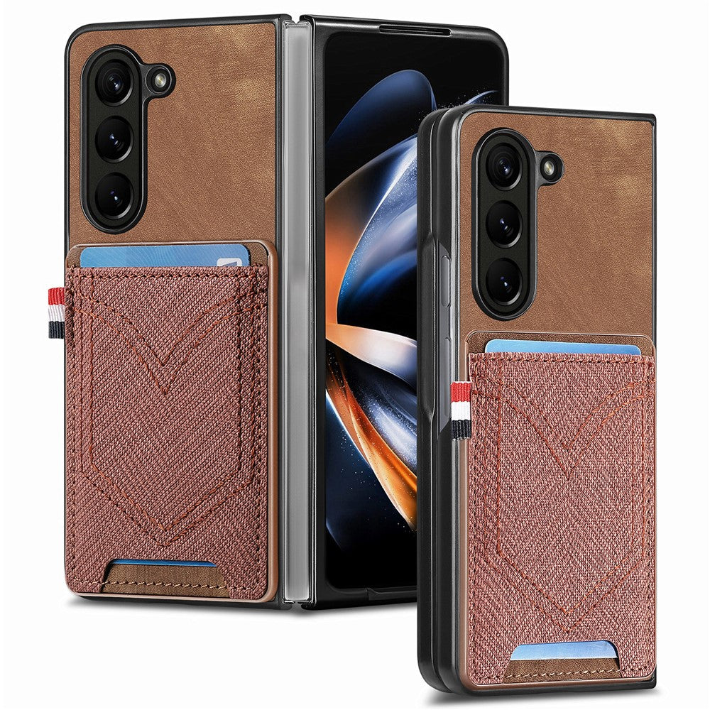 Til Samsung Galaxy Z Fold6 5G Etui Læder+PC Telefoncover med Denim Tekstur og Kortholder