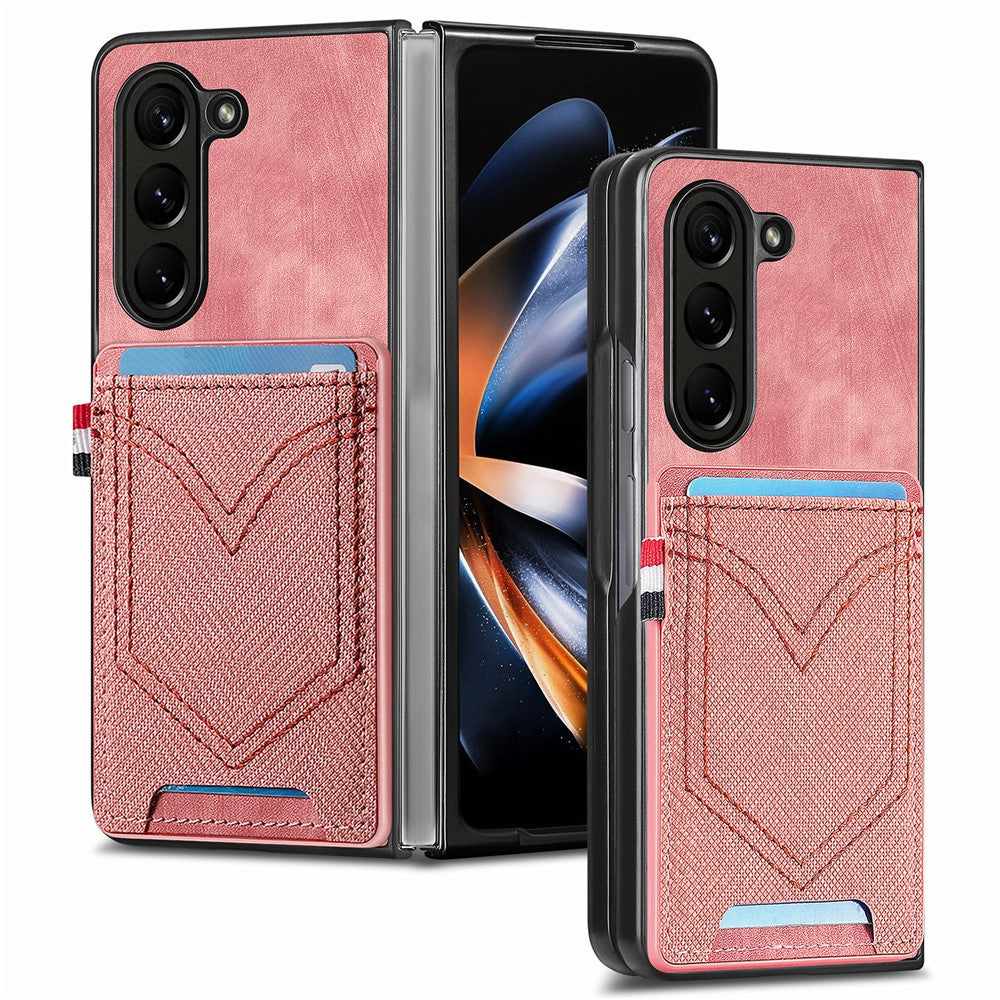 Til Samsung Galaxy Z Fold6 5G Etui Læder+PC Telefoncover med Denim Tekstur og Kortholder