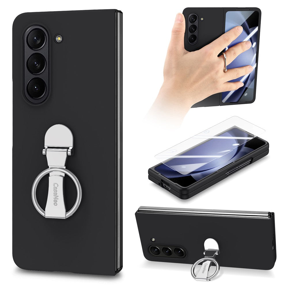 For Samsung Galaxy Z Fold6 5G Case Ring Holder PC Phone Cover with Tempered Glass Film
