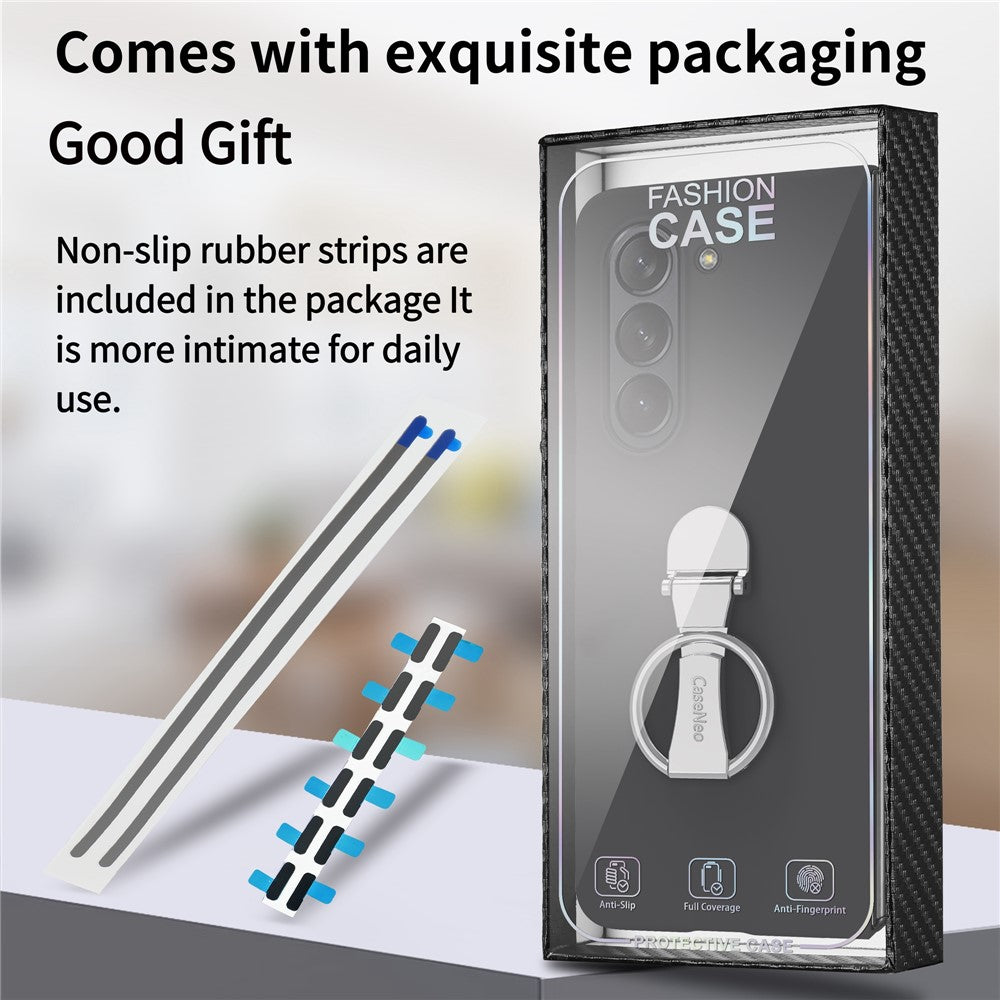 For Samsung Galaxy Z Fold6 5G Case Ring Holder PC Phone Cover with Tempered Glass Film
