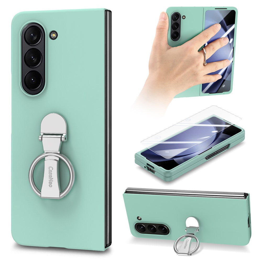 For Samsung Galaxy Z Fold6 5G Case Ring Holder PC Phone Cover with Tempered Glass Film