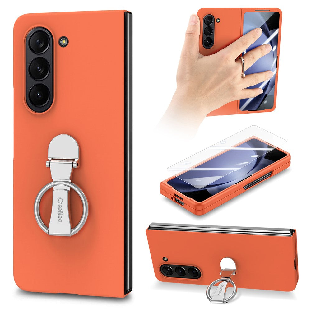 For Samsung Galaxy Z Fold6 5G Case Ring Holder PC Phone Cover with Tempered Glass Film