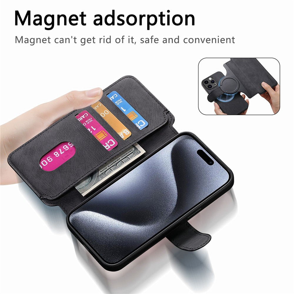 For iPhone 15 Pro Magnetic Case CASENEO Detachable Leather Phone Wallet Cover