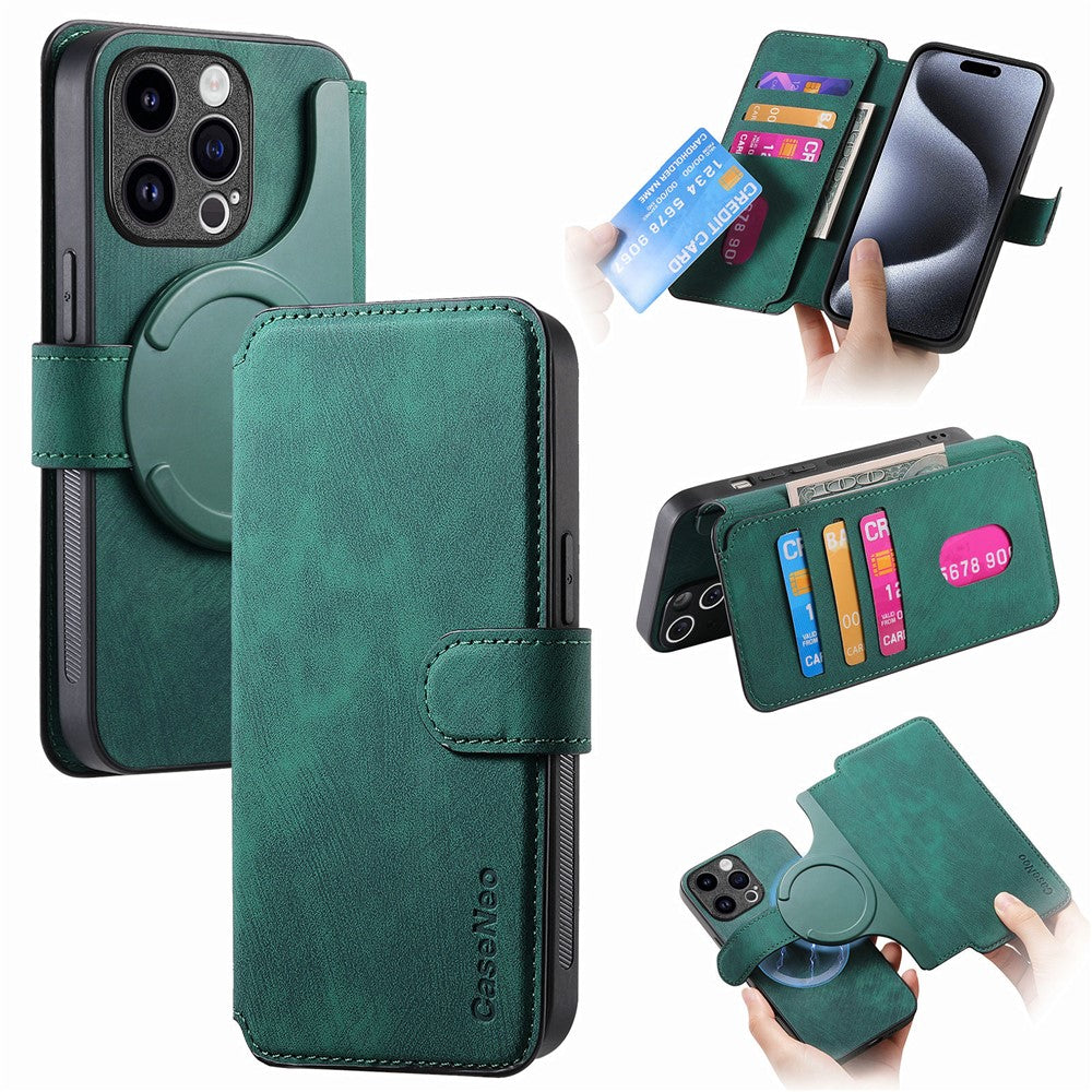 For iPhone 15 Pro Magnetic Case CASENEO Detachable Leather Phone Wallet Cover