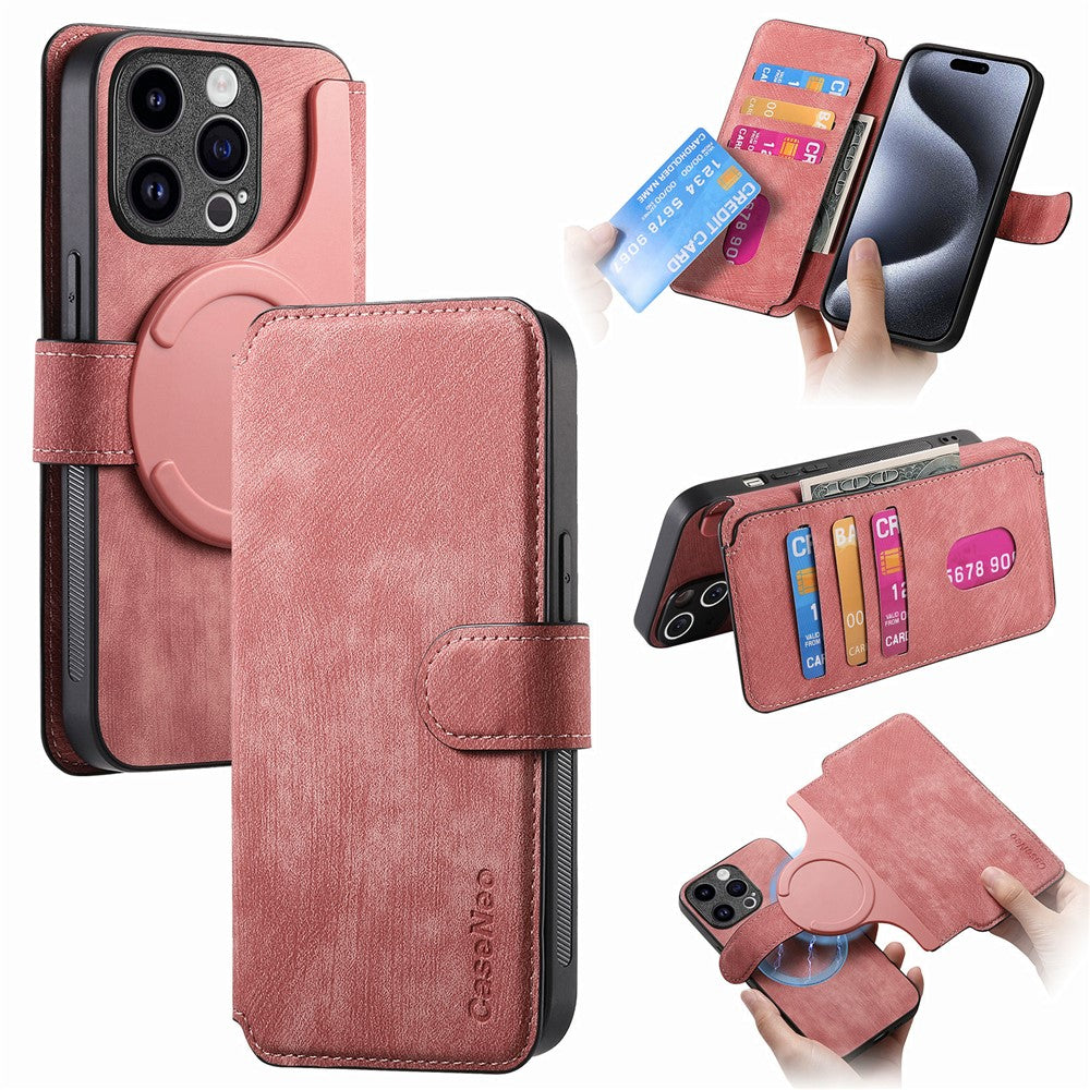 For iPhone 15 Pro Magnetic Case CASENEO Detachable Leather Phone Wallet Cover