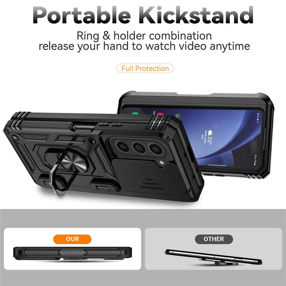 For Samsung Galaxy Z Fold6 5G Case Camera Protection PC+TPU Phone Cover Finger Ring Holder Kickstand