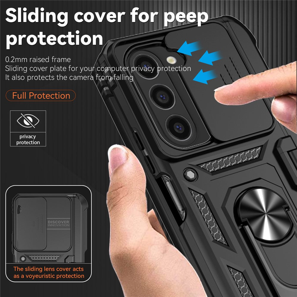 For Samsung Galaxy Z Fold6 5G Case Camera Protection PC+TPU Phone Cover Finger Ring Holder Kickstand