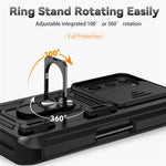 For Samsung Galaxy Z Fold6 5G Case Camera Protection PC+TPU Phone Cover Finger Ring Holder Kickstand