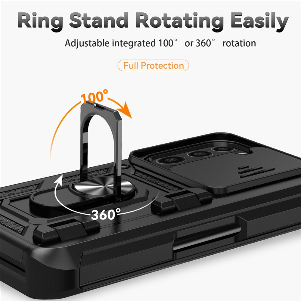 For Samsung Galaxy Z Fold6 5G Case Camera Protection PC+TPU Phone Cover Finger Ring Holder Kickstand