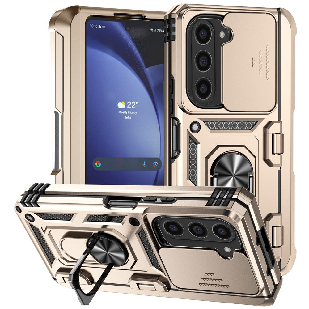 For Samsung Galaxy Z Fold6 5G Case Camera Protection PC+TPU Phone Cover Finger Ring Holder Kickstand