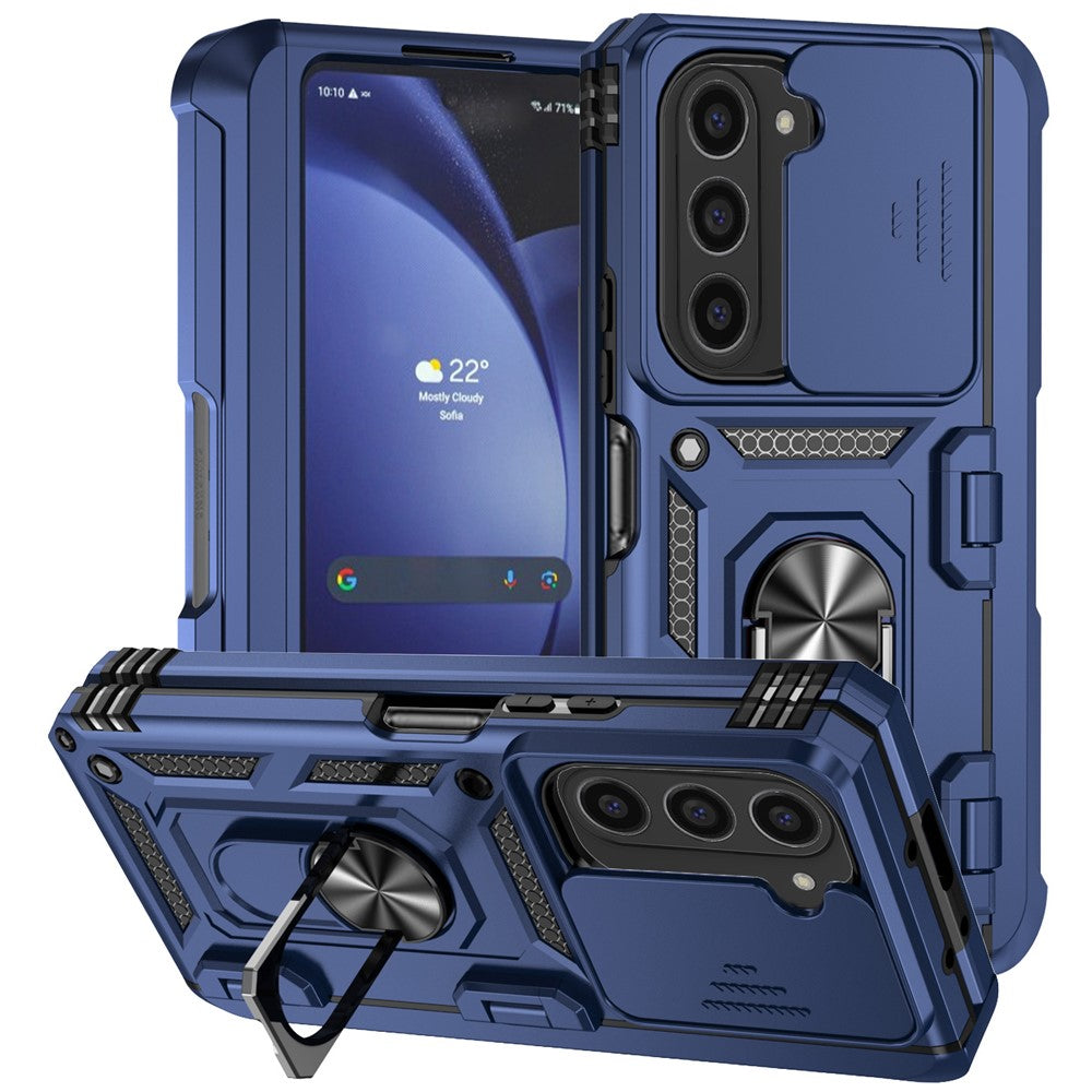 For Samsung Galaxy Z Fold6 5G Case Camera Protection PC+TPU Phone Cover Finger Ring Holder Kickstand