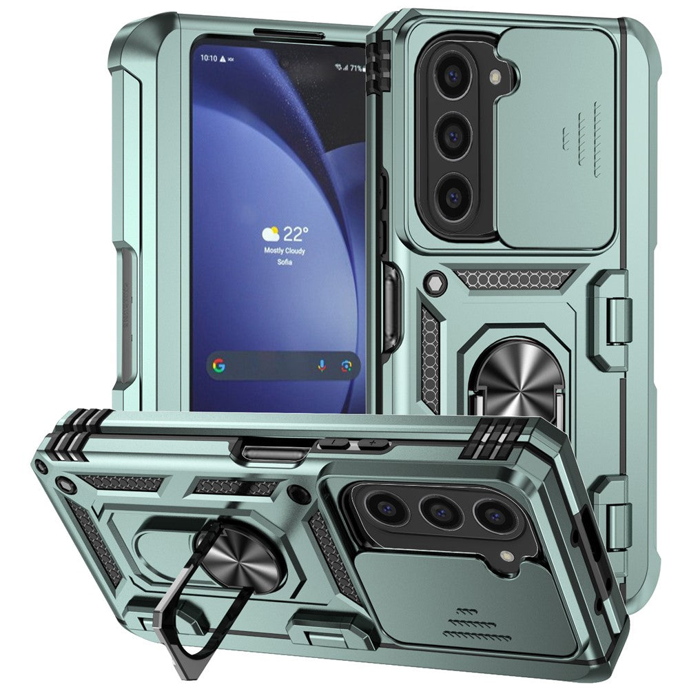 For Samsung Galaxy Z Fold6 5G Case Camera Protection PC+TPU Phone Cover Finger Ring Holder Kickstand